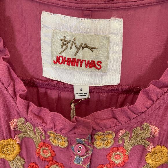 Johnny Was Biya Irma Embroidered Blouse Mauve Violet Floral Scroll Cotton S - Picture 3 of 7